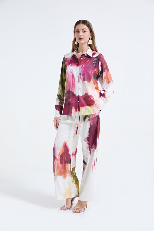 Women's Printed Shirt & Wide-Leg Pants Set
