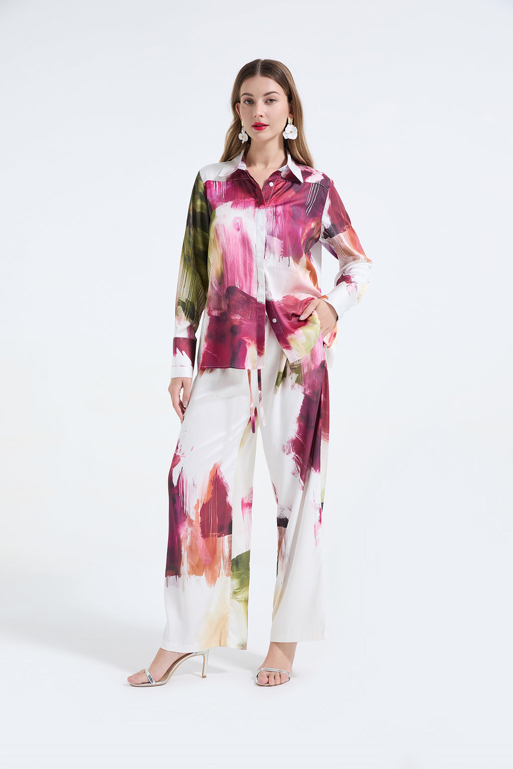 Women's Printed Shirt & Wide-Leg Pants Set