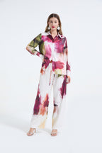 Women's Printed Shirt & Wide-Leg Pants Set