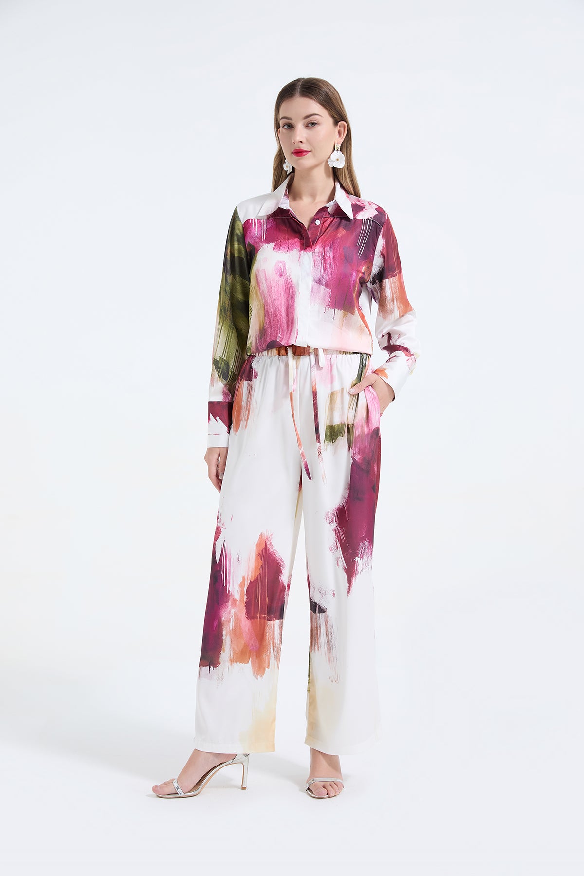 Women's Printed Shirt & Wide-Leg Pants Set