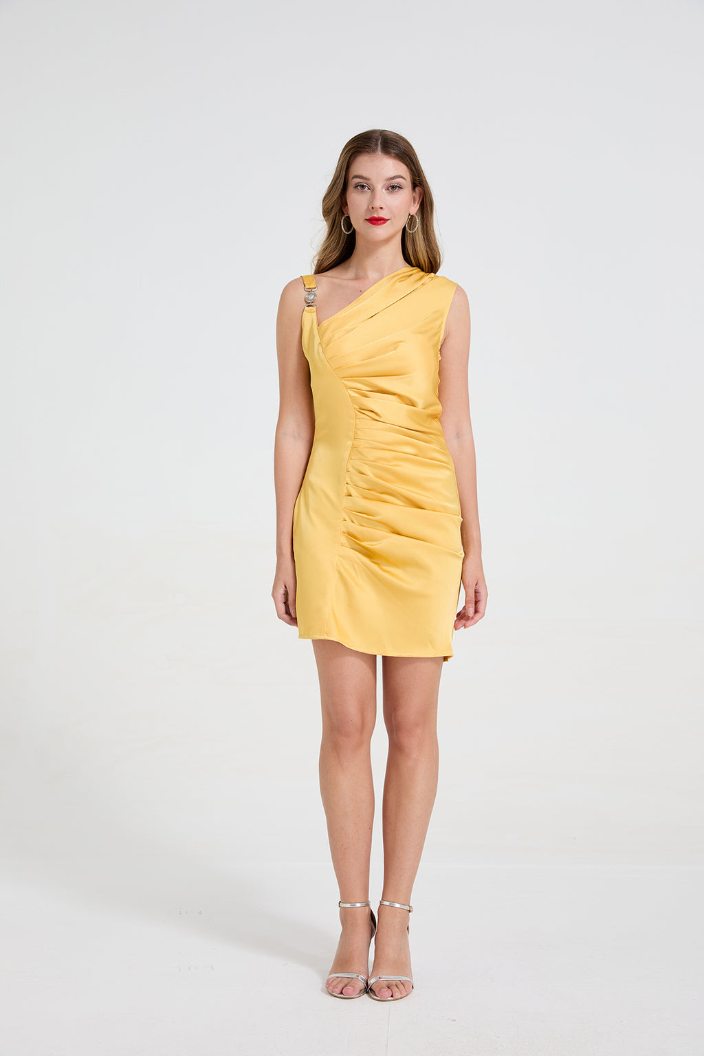 Asymmetric Satin Buckle Bodycon Dress
