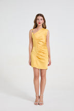 Asymmetric Satin Buckle Bodycon Dress