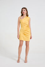 Asymmetric Satin Buckle Bodycon Dress