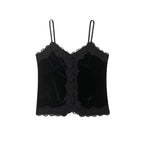 Popular Black Lace Stitching Velvet Spaghetti Straps Vest Top