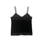 Popular Black Lace Stitching Velvet Spaghetti Straps Vest Top