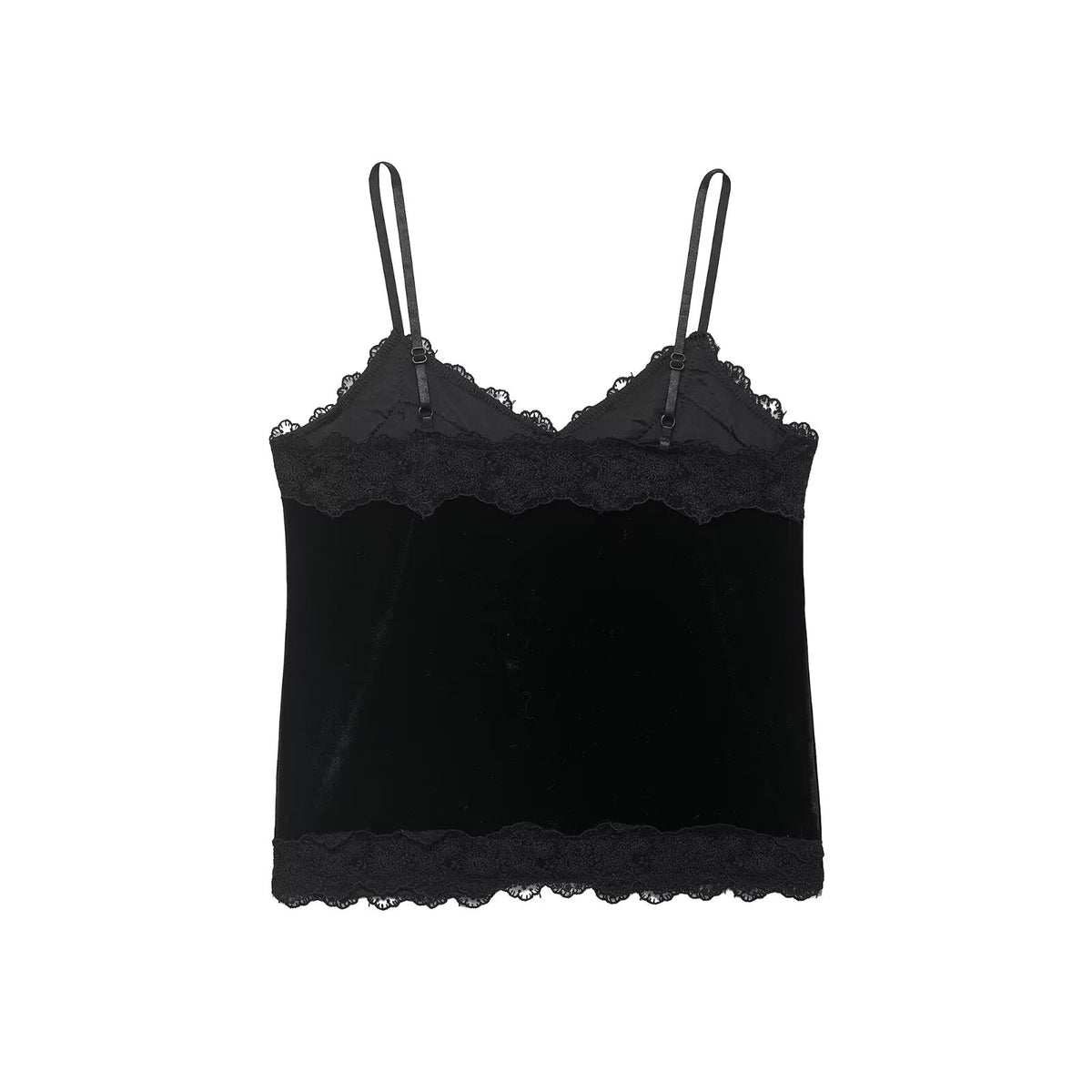 Popular Black Lace Stitching Velvet Spaghetti Straps Vest Top