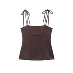 Casual Lace Up Decorative Coffee Color Bow Straight Collar