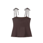 Casual Lace Up Decorative Coffee Color Bow Straight Collar