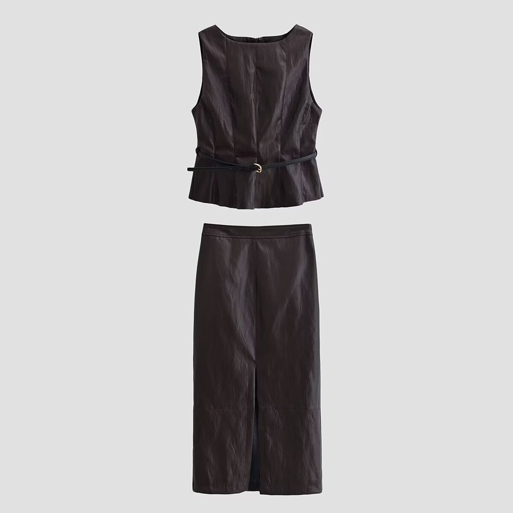 Women's Autumn Faux Leather Effect Belt Vest