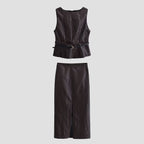 Women's Autumn Faux Leather Effect Belt Vest