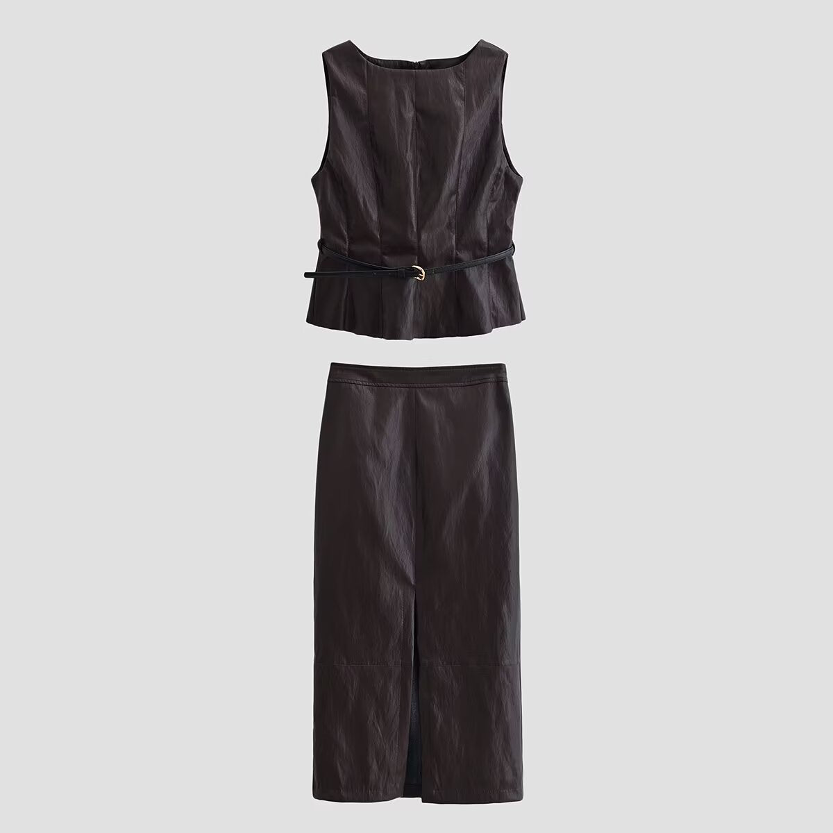 Women's Autumn Faux Leather Effect Belt Vest