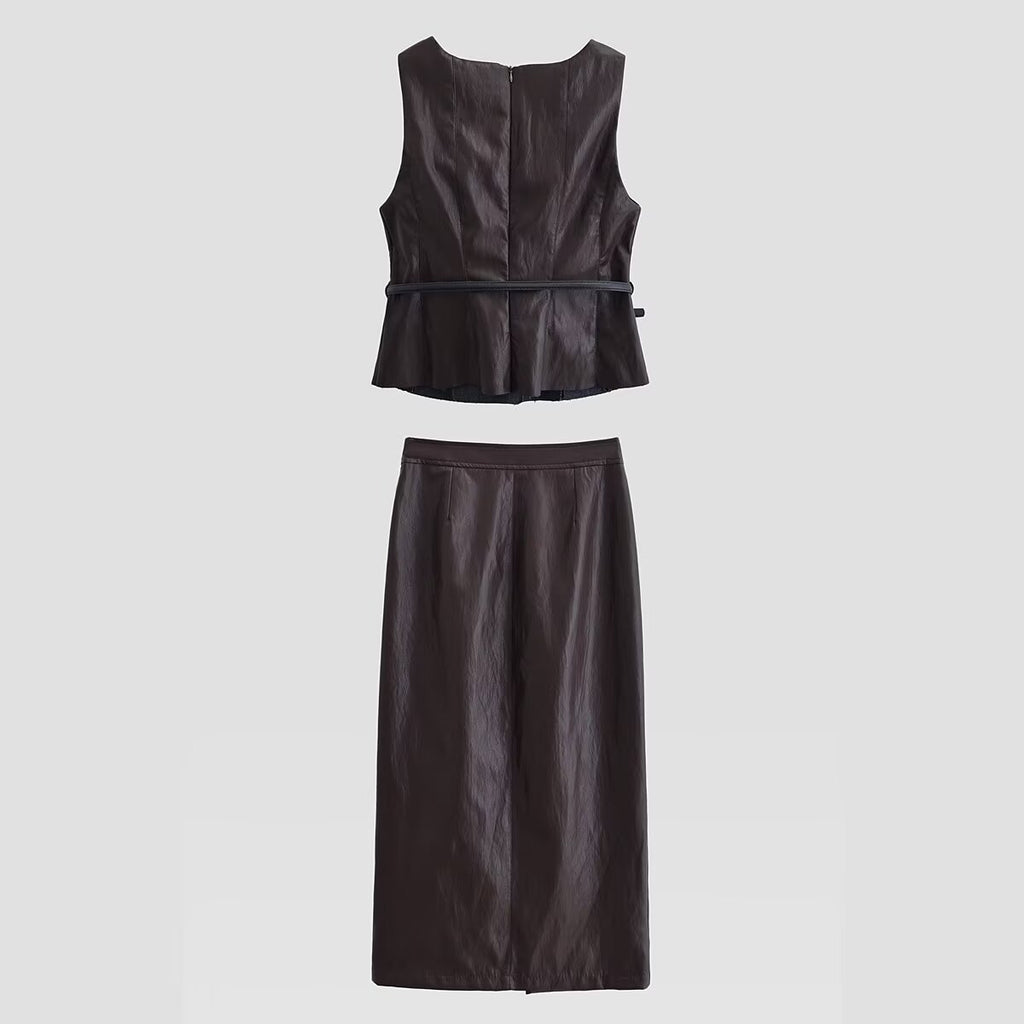 Women's Autumn Faux Leather Effect Belt Vest
