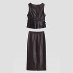 Women's Autumn Faux Leather Effect Belt Vest