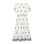 Women's White Embroidered Puff-Sleeve Vacation Dress