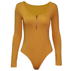 Solid Color Long Sleeve Zipper Bodysuit