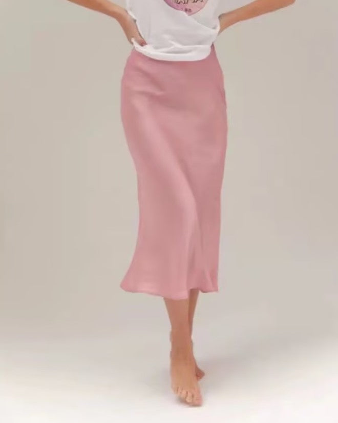 Autumn Simple Solid Color Satin Skirt