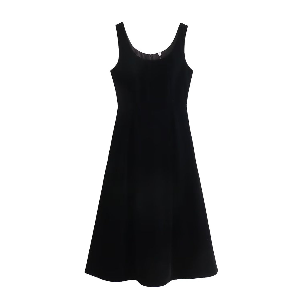 Sleeveless Velvet A-Line Midi Dress