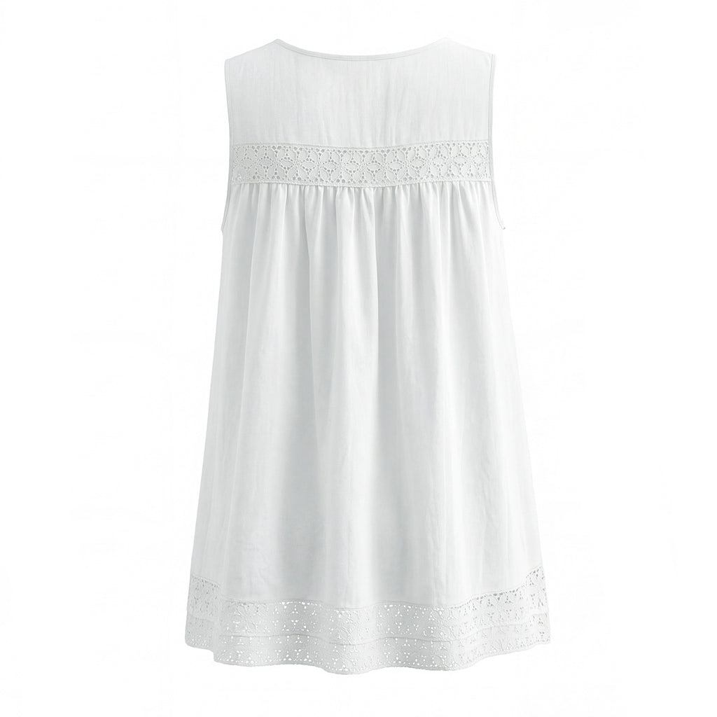 Lace-Embroidered Sleeveless A-Line Mini Dress