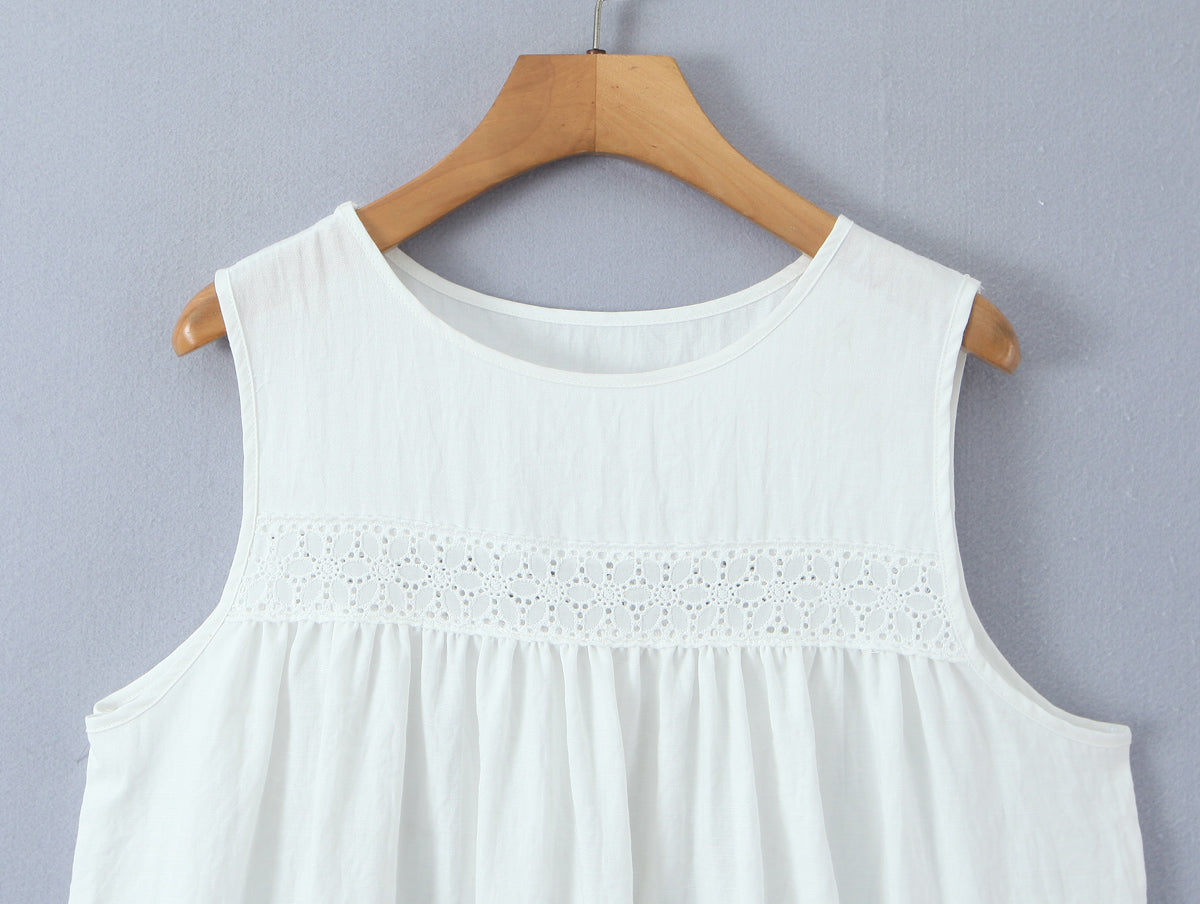 Lace-Embroidered Sleeveless A-Line Mini Dress