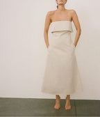 Strapless Cotton Pocket Midi Dress