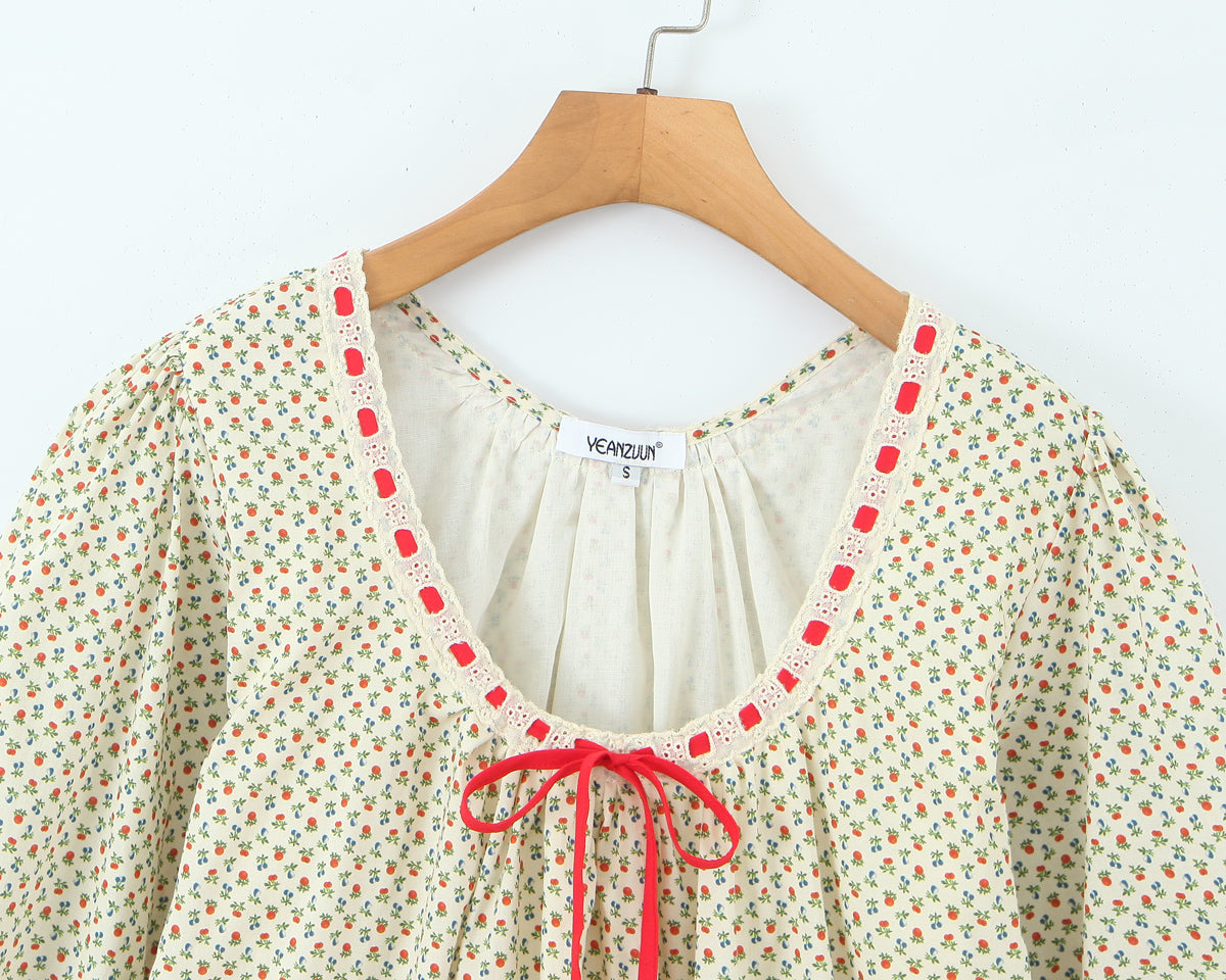French Red Ribbon Mid Sleeve Dress
