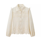 Women's Autumn Hollow Out Cutout Shirt and Skirt Two-Piece Set