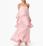 Pink Layered Ruffled Spaghetti-Strap Dress