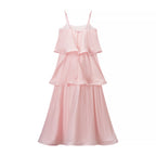 Pink Layered Ruffled Spaghetti-Strap Dress