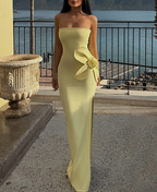 Women's Strapless Floral 3D Split Maxi Dress
