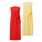 Women's Strapless Floral 3D Split Maxi Dress