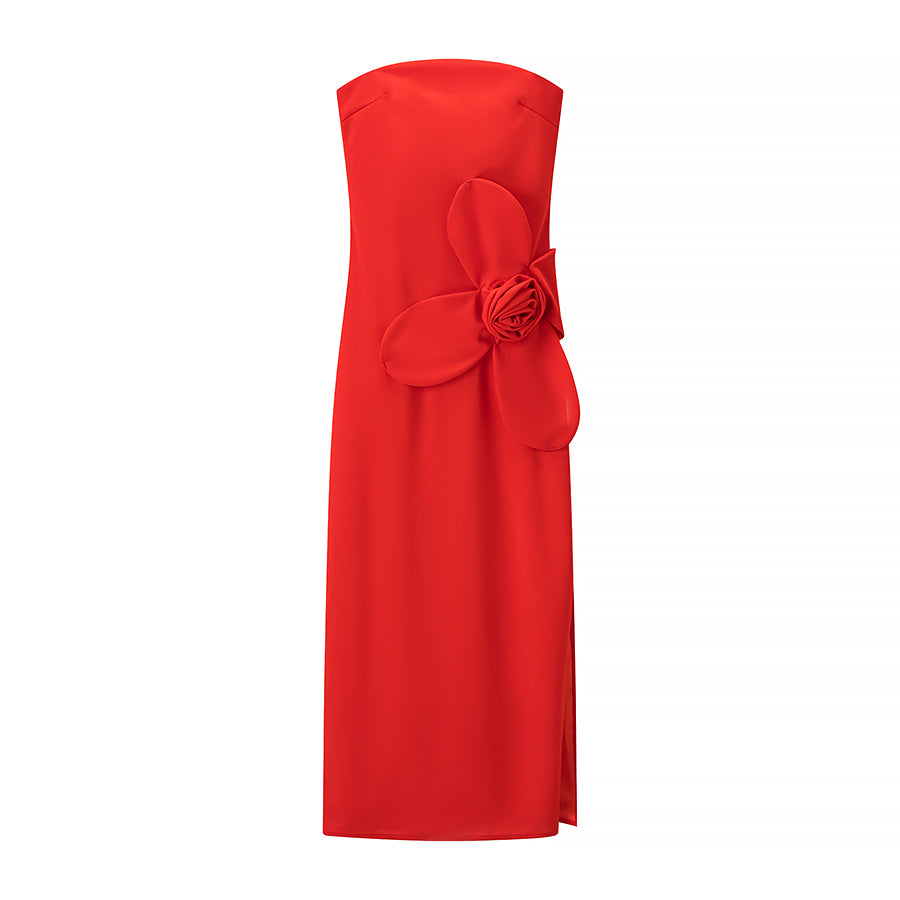 Women's Strapless Floral 3D Split Maxi Dress