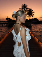 Backless Ruffled Cami Slit Evening Maxi Dress