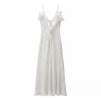 Backless Ruffled Cami Slit Evening Maxi Dress