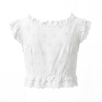 Women's Lace Collar Embroidery Hollow Top and Skirt Two-Piece Set