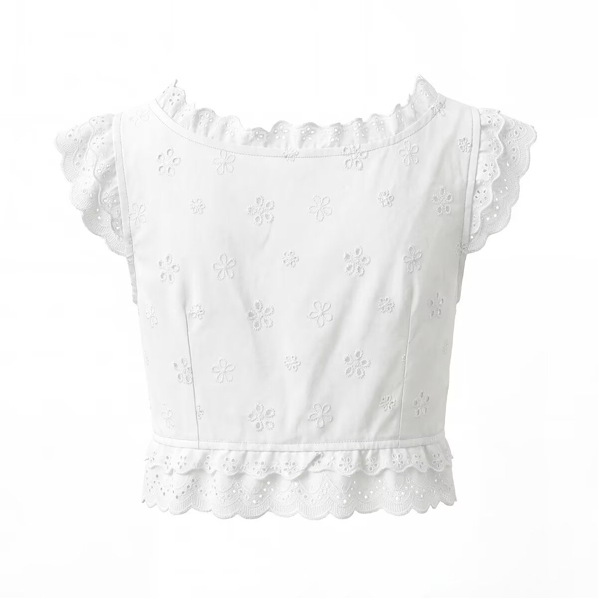Women's Lace Collar Embroidery Hollow Top and Skirt Two-Piece Set