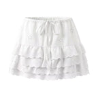 Women's Lace Collar Embroidery Hollow Top and Skirt Two-Piece Set