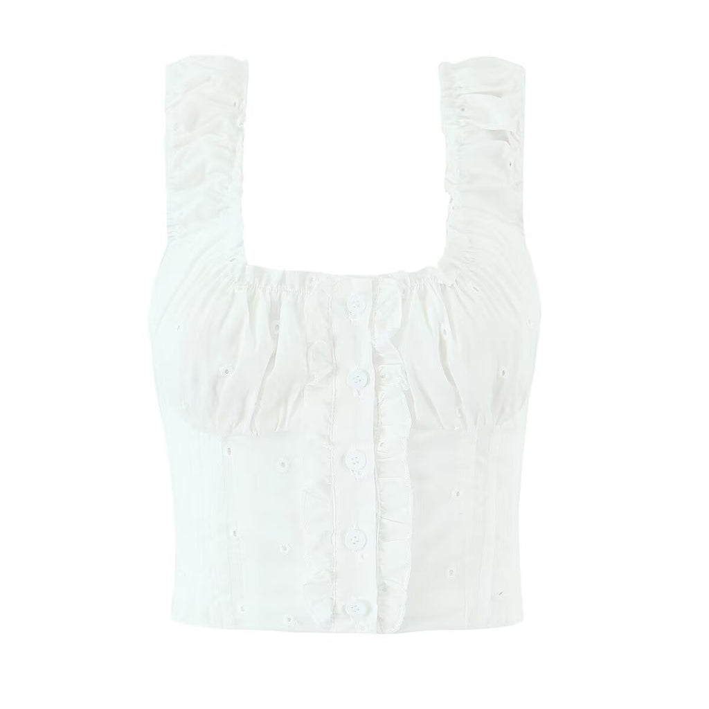 's Fashionable Elegant French Wooden Ear Embroidered Vest Top