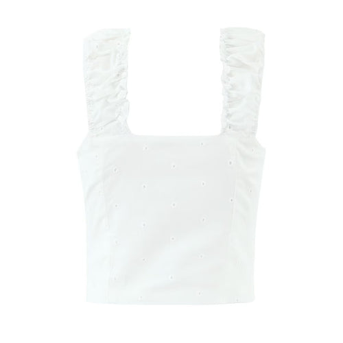 Spring Fashionable Elegant French Wooden Ear Embroidered Sexy Vest