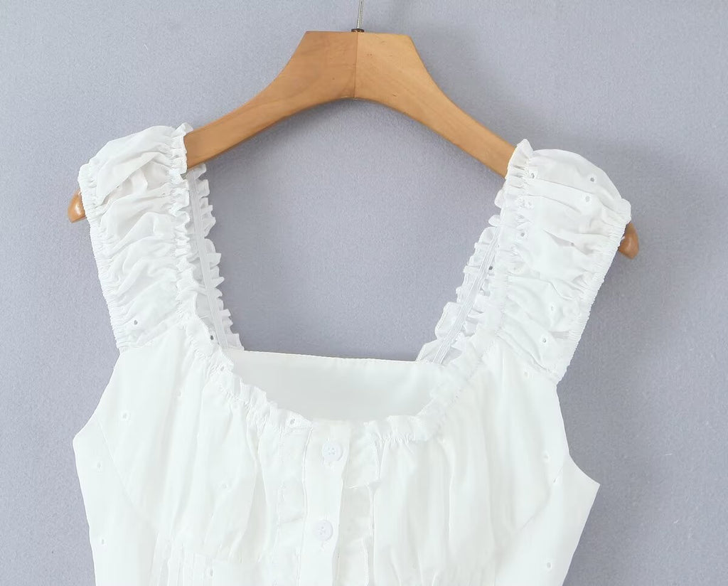 's Fashionable Elegant French Wooden Ear Embroidered Vest Top