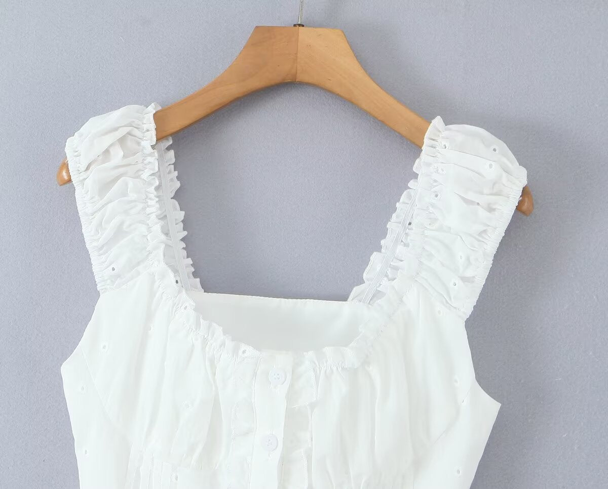 's Fashionable Elegant French Wooden Ear Embroidered Vest Top