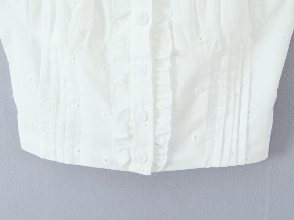 's Fashionable Elegant French Wooden Ear Embroidered Vest Top