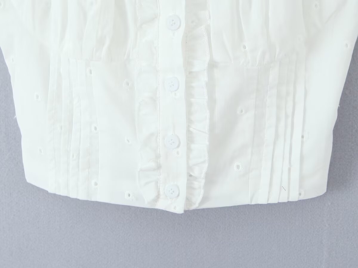 's Fashionable Elegant French Wooden Ear Embroidered Vest Top