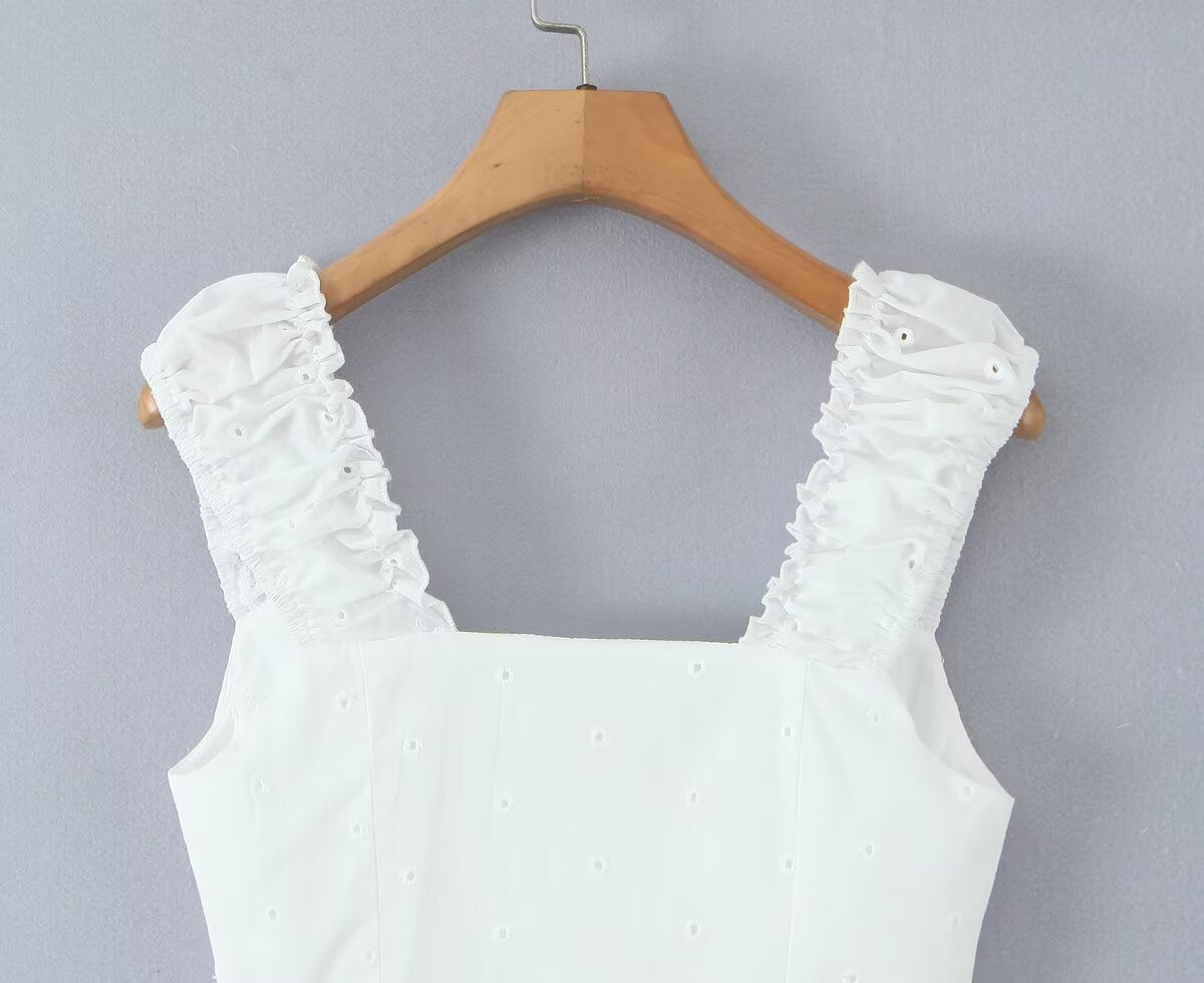 's Fashionable Elegant French Wooden Ear Embroidered Vest Top