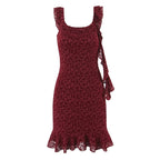 Women's Cute Deep V Plunge Neck Bow Flocked Printed Tight Dress