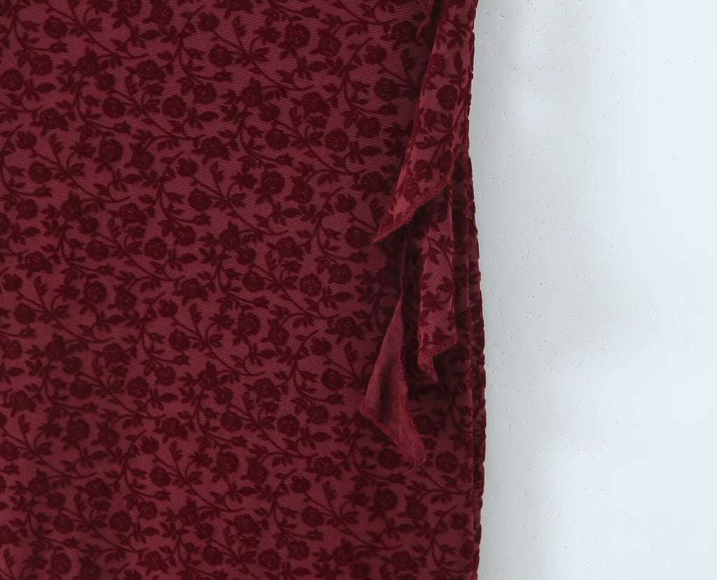 Women's Cute Deep V Plunge Neck Bow Flocked Printed Tight Dress