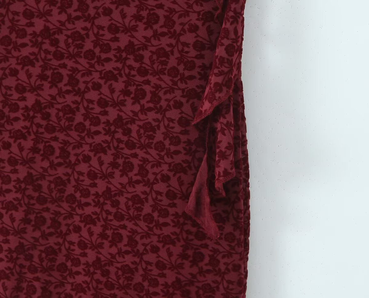 Women's Cute Deep V Plunge Neck Bow Flocked Printed Tight Dress