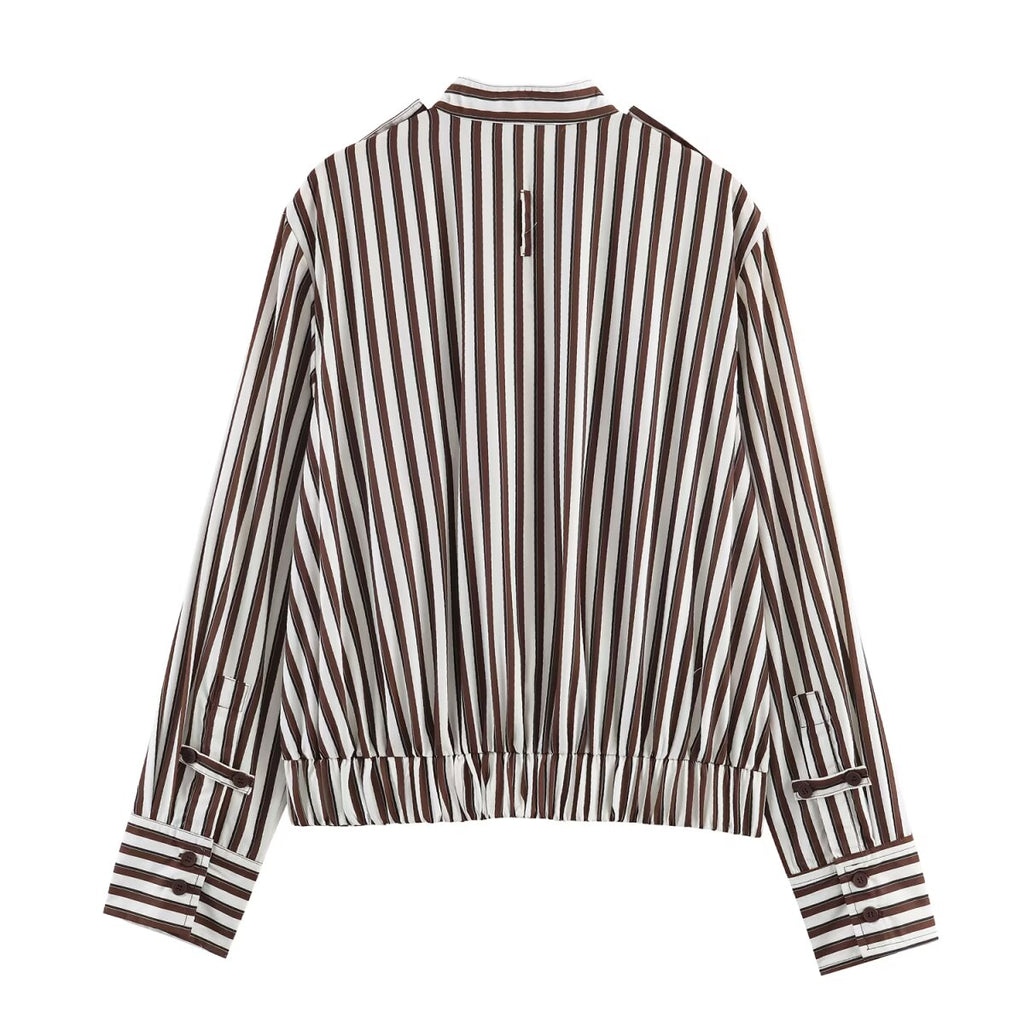 Women's Clothing Autumn Stylish Graceful Simple All Match Office Striped Shirt