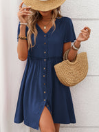 Bohemian Vacation V-Neck Short-Sleeve Ruffled Dress