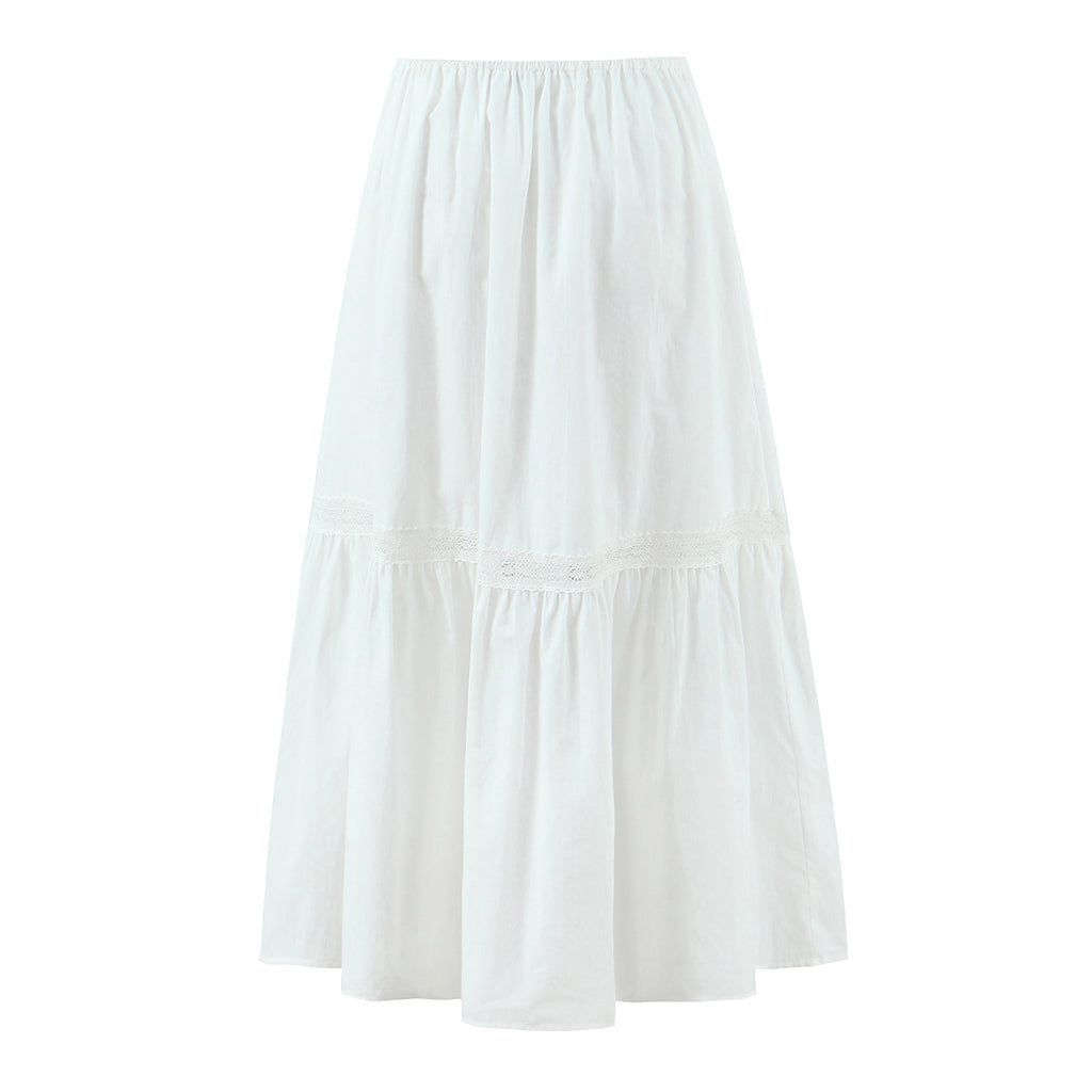 Women's White Lace A-Line Top And Skirt Two-Piece Set