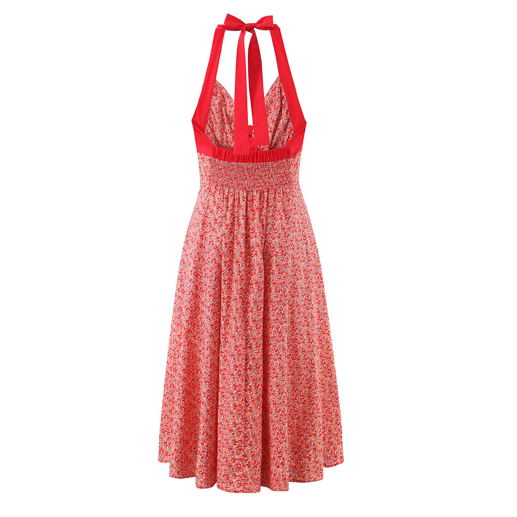 Women's Summer French Romantic Atmosphere Seaside Vacation Maxi Dress Printed Beautiful Sexy Backless Halter Dress